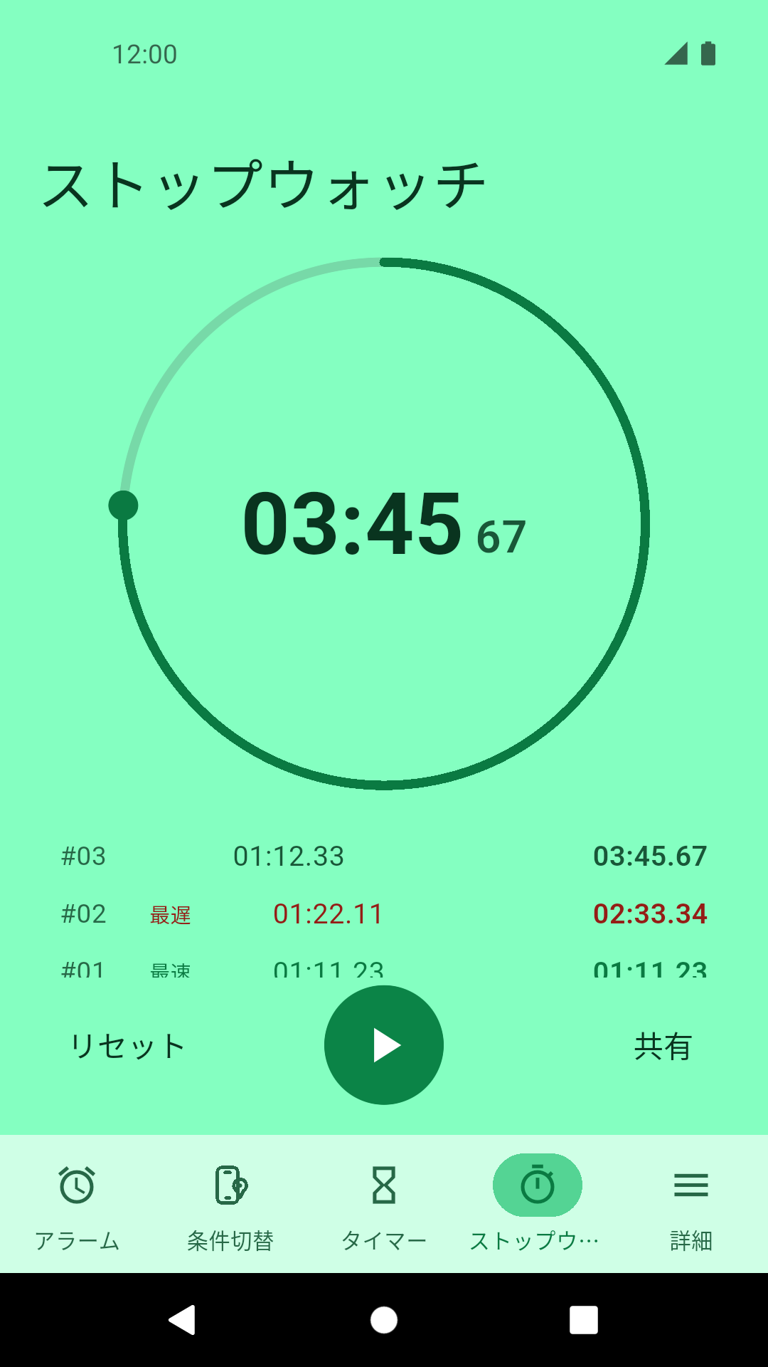 ストップウォッチ画面